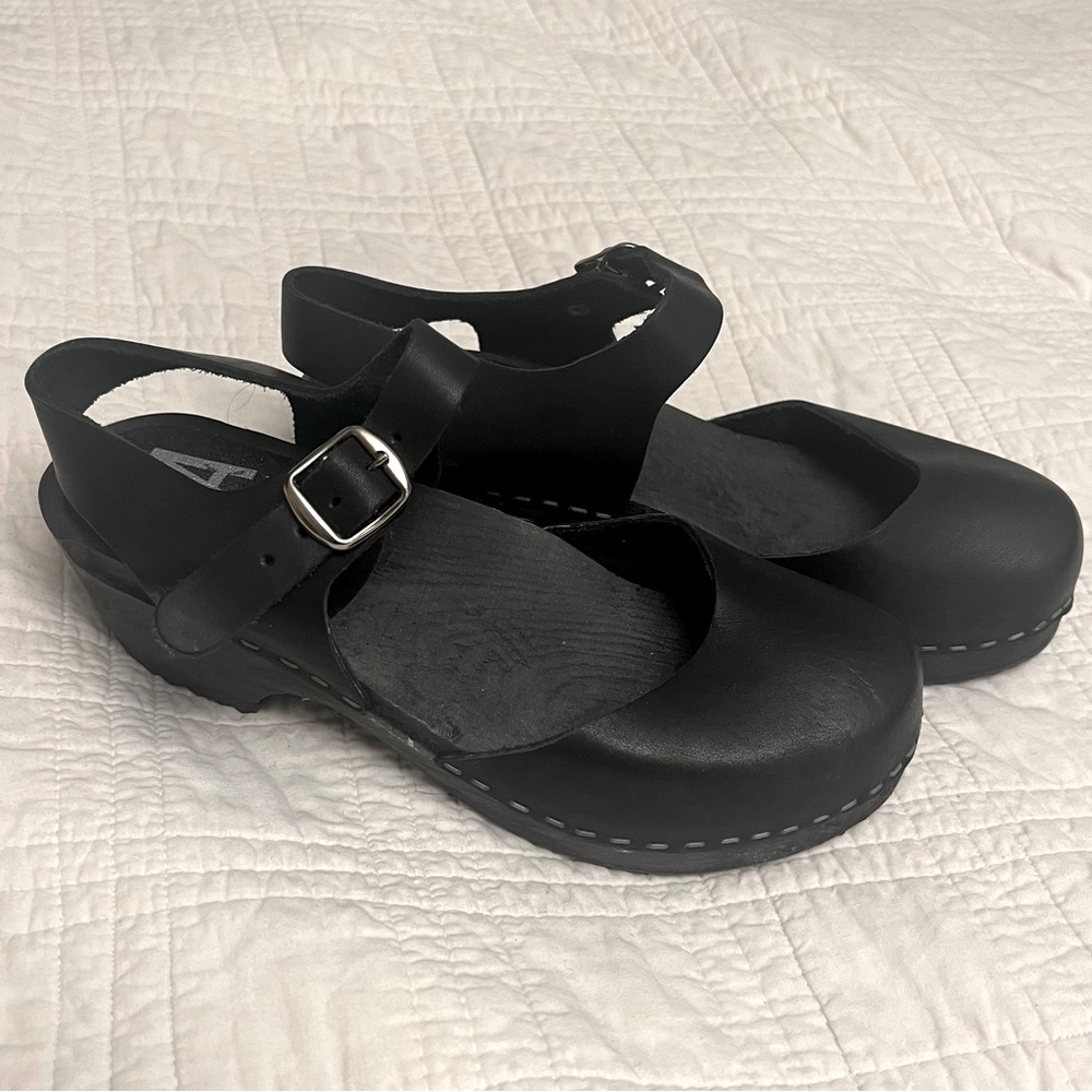 MIA Black Wood Heel Swedish Clogs Mary Jane 6 / 36